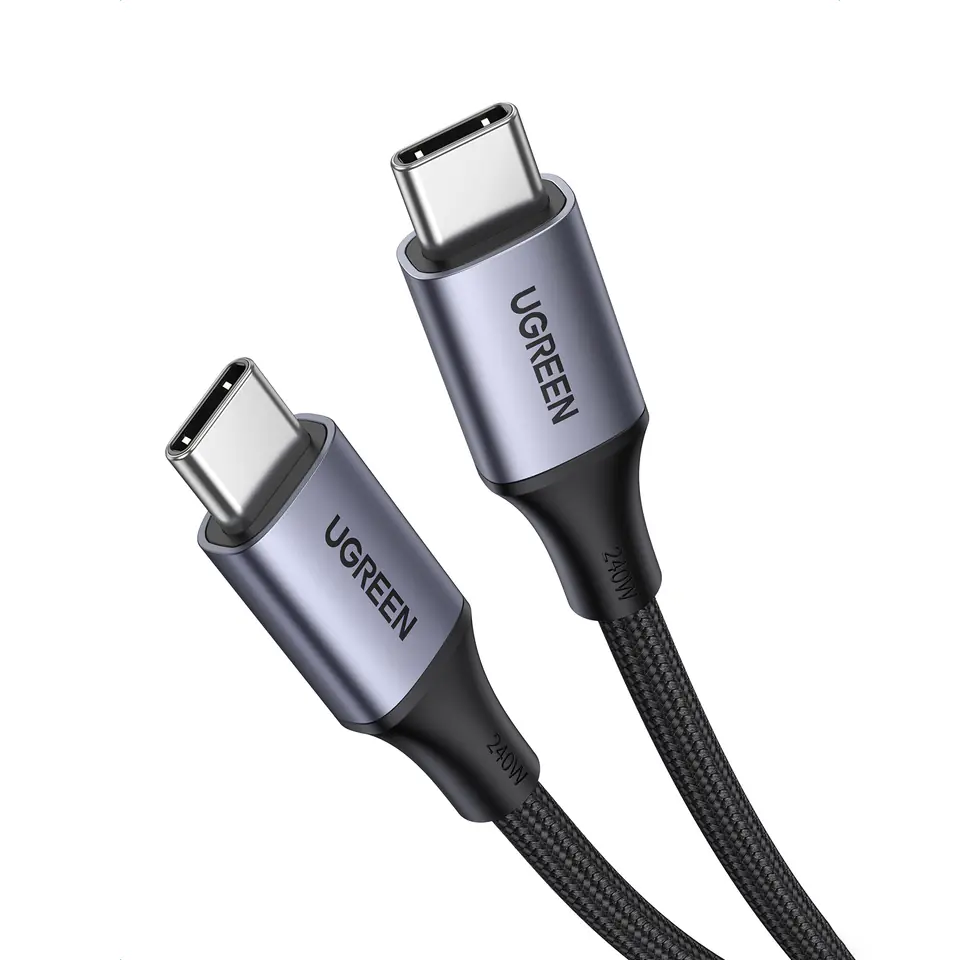 ⁨Kabel przewód USB-C PD w oplocie 240W 5A 480Mb/s 1m czarno szary⁩ w sklepie Wasserman.eu