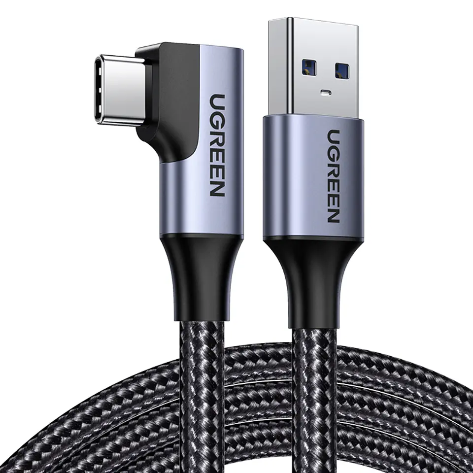 ⁨USB to USB-C cable, angled UGREEN US385, 3A, 1m (black)⁩ at Wasserman.eu