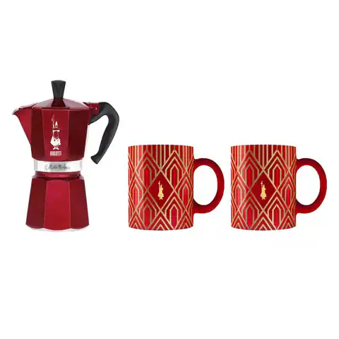 ⁨Coffee maker BIALETTI DECO GLAMOUR Moka Express 6tz + 2 mugs Red⁩ at Wasserman.eu