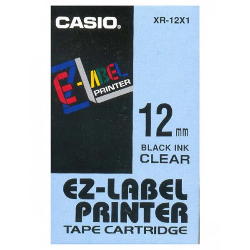⁨Casio oryginalny taśma do drukarek etykiet, Casio, XR-12X1, czarny druk/przezroczysty podkład, nielaminowany, 8m, 12mm⁩ w sklepie Wasserman.eu