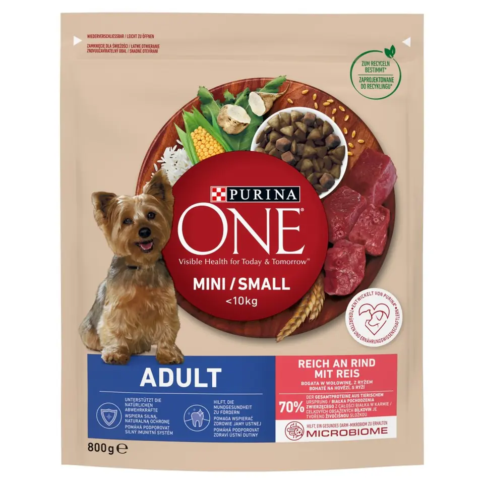 ⁨PURINA One Mini Adult Beef, Rice - Dry Dog Food - 800 g⁩ at Wasserman.eu