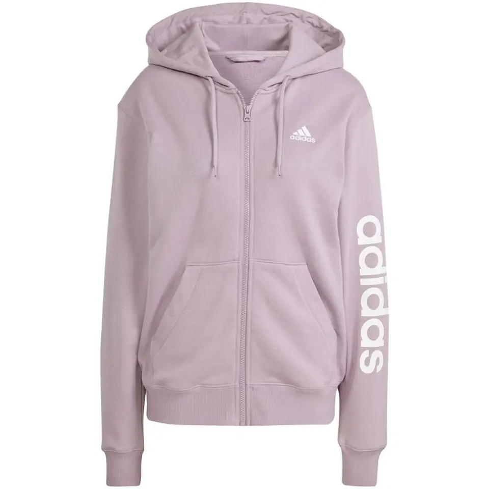 ⁨Bluza adidas Essentials Linear Full-Zip French Terry Hoodie W (kolor Fioletowy, rozmiar L)⁩ w sklepie Wasserman.eu