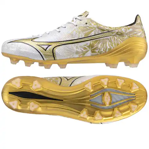 ⁨Buty piłkarskie Mizuno Morelia Alfa Japan MD M (kolor Biały. Złoty, rozmiar 43)⁩ w sklepie Wasserman.eu