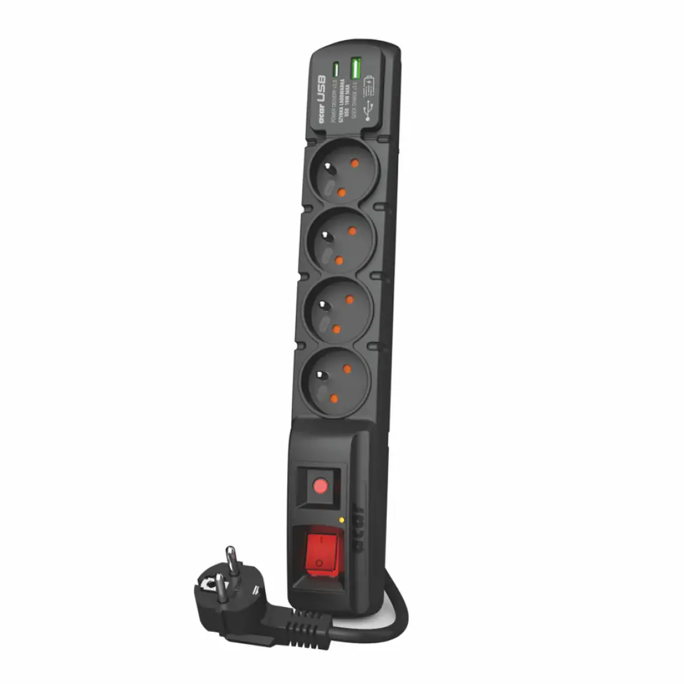 POWER STRIP ACAR F4 USB A+C 1.5M 4X 230V PL PD 3.0 QC BLACK at Wasserman.eu