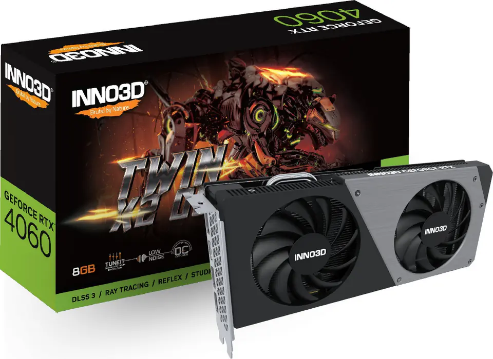 ⁨Karta graficzna INNO3D GeForce RTX 4060 Twin X2 OC 8GB GDDR6 (N40602-08D6X-173051N)⁩ w sklepie Wasserman.eu