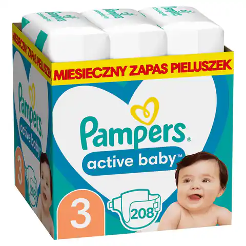 ⁨Pampers Zestaw pieluch Active Baby MTH Box 3 (6-10 kg); 208⁩ w sklepie Wasserman.eu