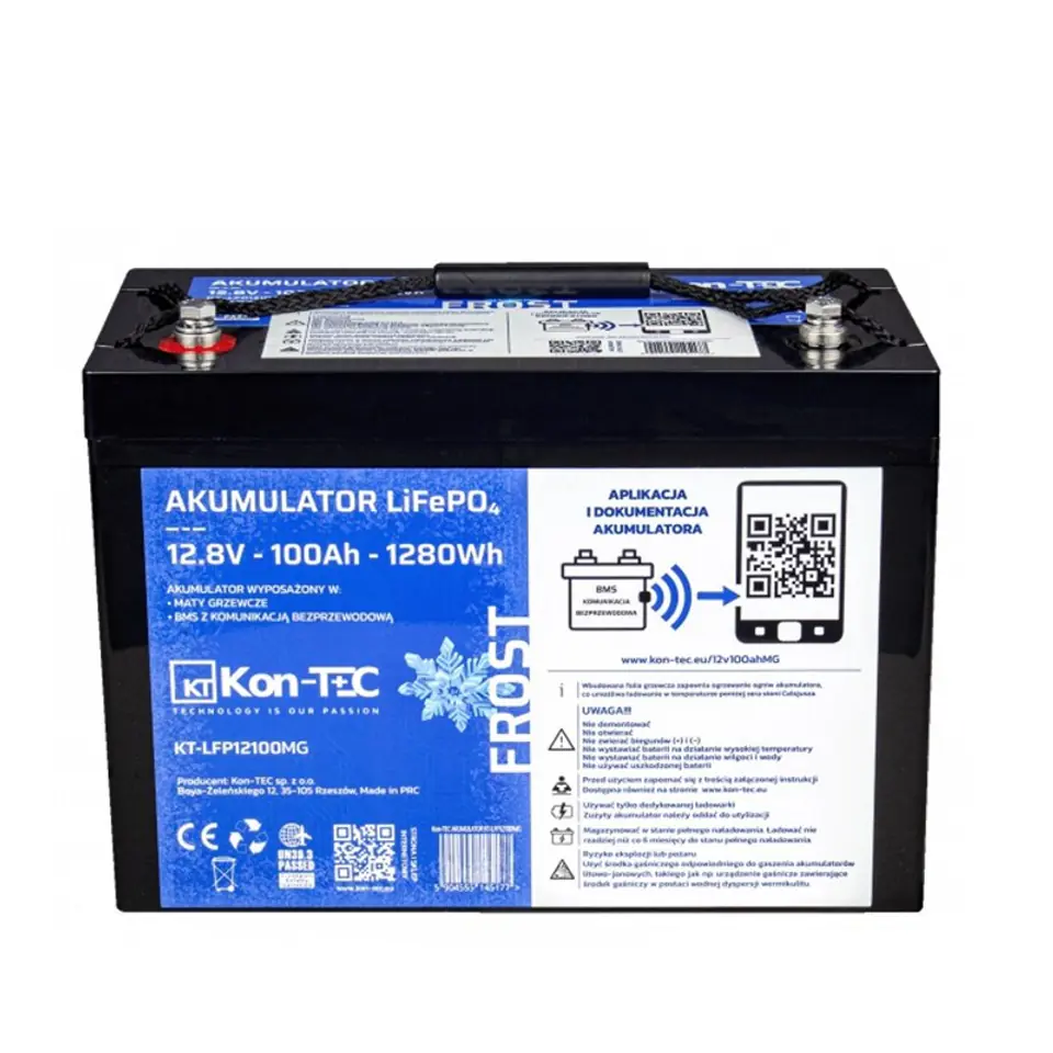 ⁨Akumulator LiFePO4 12V (12,8V) 100Ah Kon-TEC Maty grzewcze⁩ w sklepie Wasserman.eu