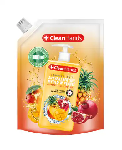 ⁨CLEAN HANDS Mydło antybakteryjne owoce tropikalne zapas 1000 ml⁩ w sklepie Wasserman.eu