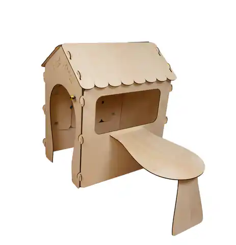 ⁨Domek drewniany dla dzieci z tablicą kredową i stolikiem 86 x 137 x 105 cm⁩ w sklepie Wasserman.eu
