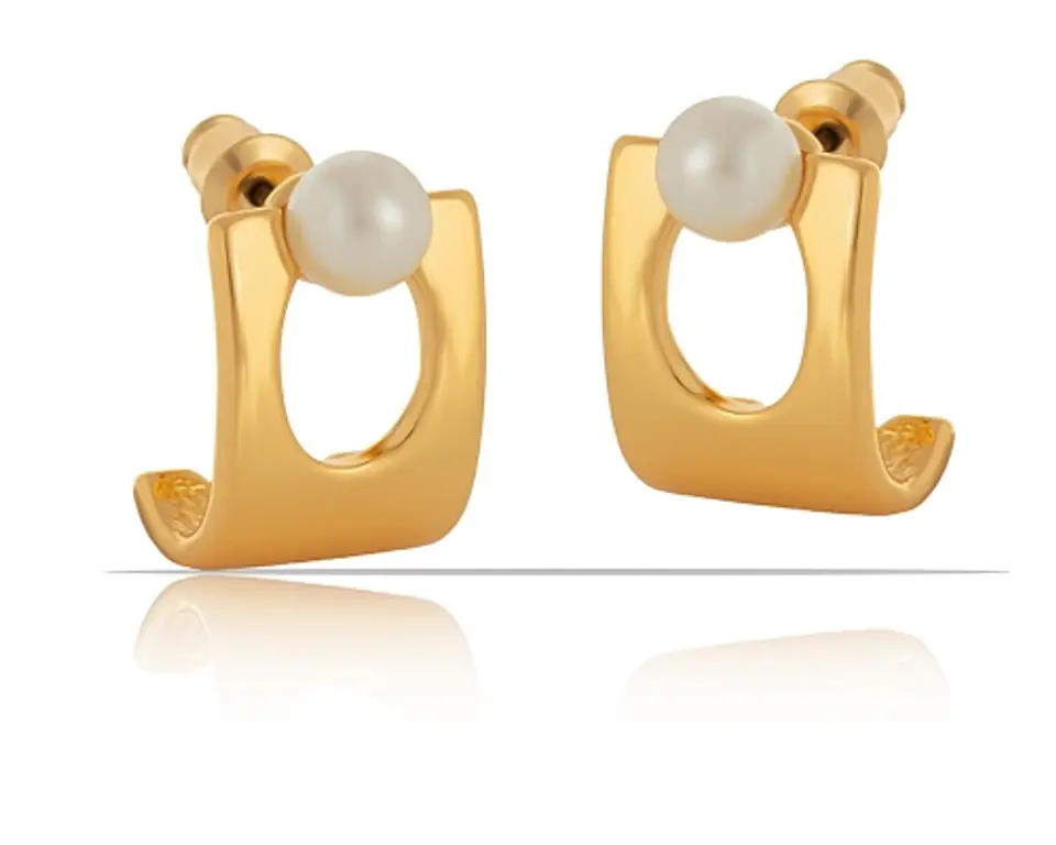 ⁨Square earrings with hole and pearl (P11008AU)⁩ at Wasserman.eu