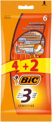 ⁨BIC Maszynki do golenia dla mężczyzn 3 ostrzowe Sensitive 1op.-6szt(4+2 gratis)⁩ w sklepie Wasserman.eu