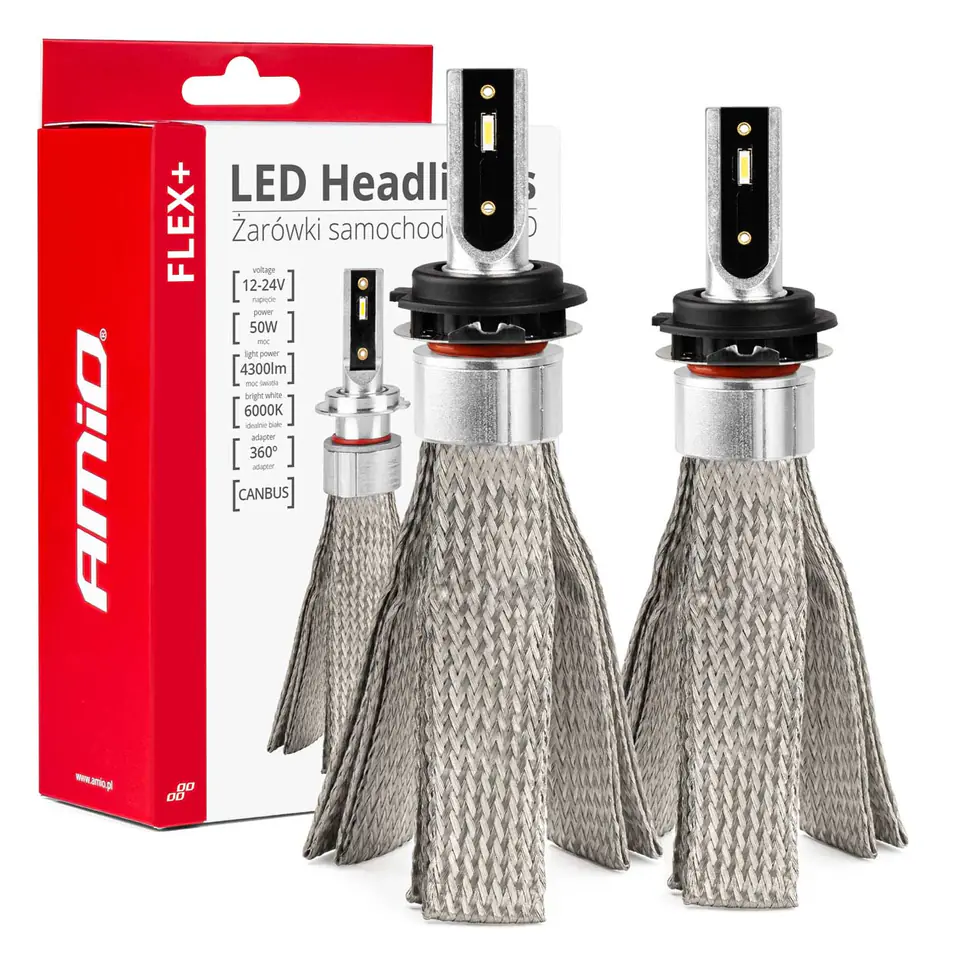 ⁨Żarówki samochodowe led seria flex+ h7-6 12v 24v 6000k canbus amio-03662⁩ w sklepie Wasserman.eu