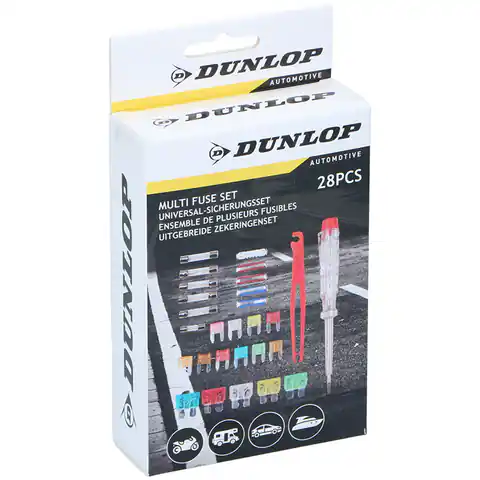 ⁨Dunlop - Zestaw bezpieczników + próbnik napięcia 28 elementów⁩ w sklepie Wasserman.eu