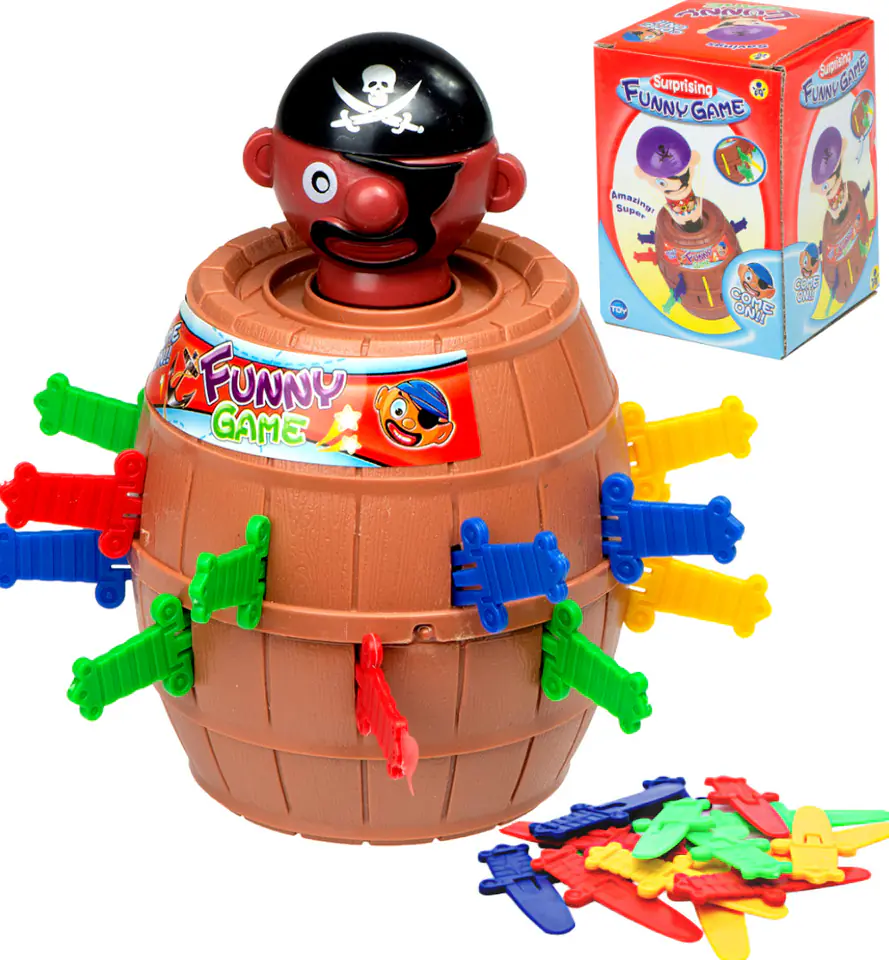 ⁨Gra zręcznościowa Szalony Pirat w beczce Ukłuj pirata 9 x 9 x 12,5 cm⁩ w sklepie Wasserman.eu