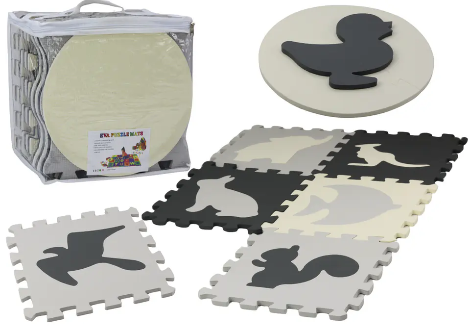 ⁨Miękkie Puzzle Mata Kontrastowa Edukacyjna Pianka EVA Szare 28 ele.⁩ w sklepie Wasserman.eu