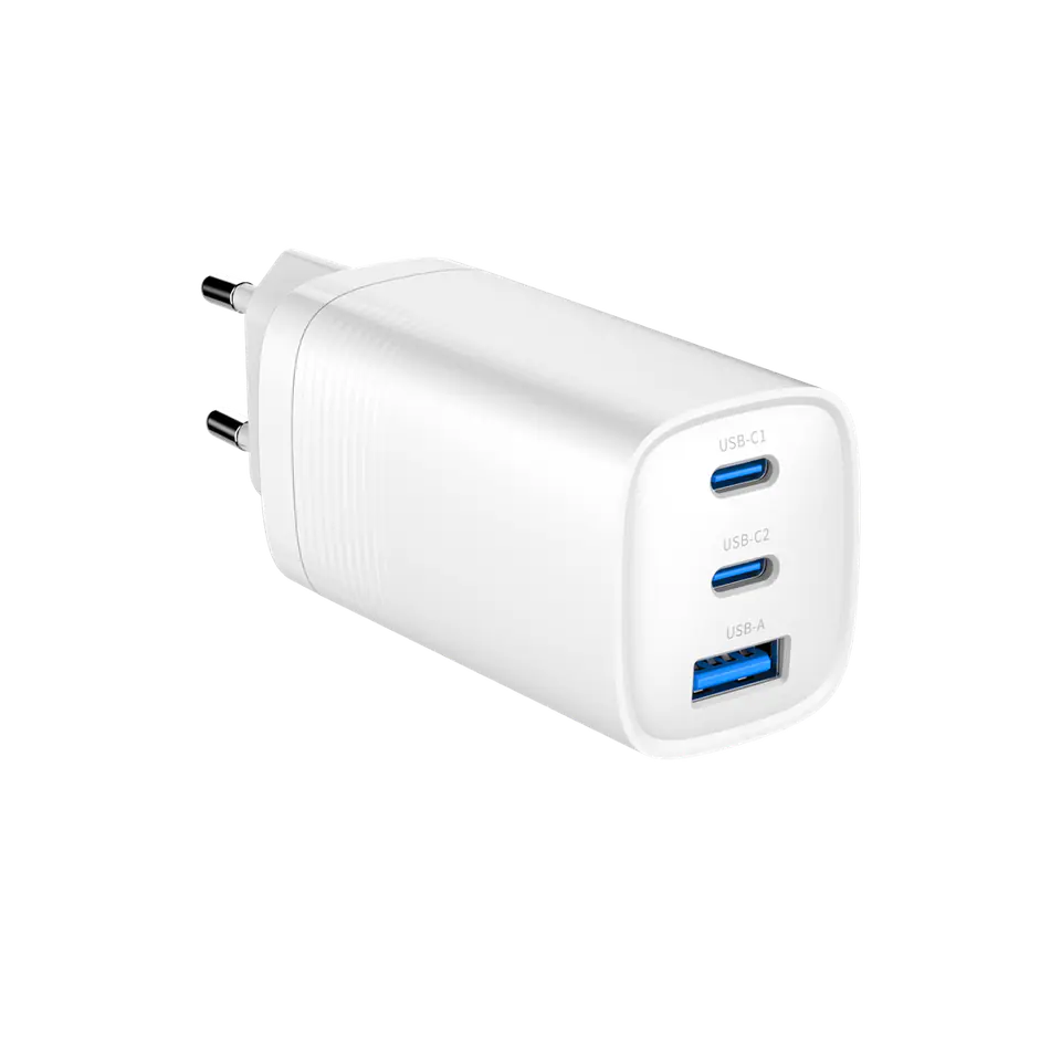 ⁨Gembird TA-UC-PDQC65-01-W 3-port 65 W GaN USB PowerDelivery fast charger, white⁩ at Wasserman.eu