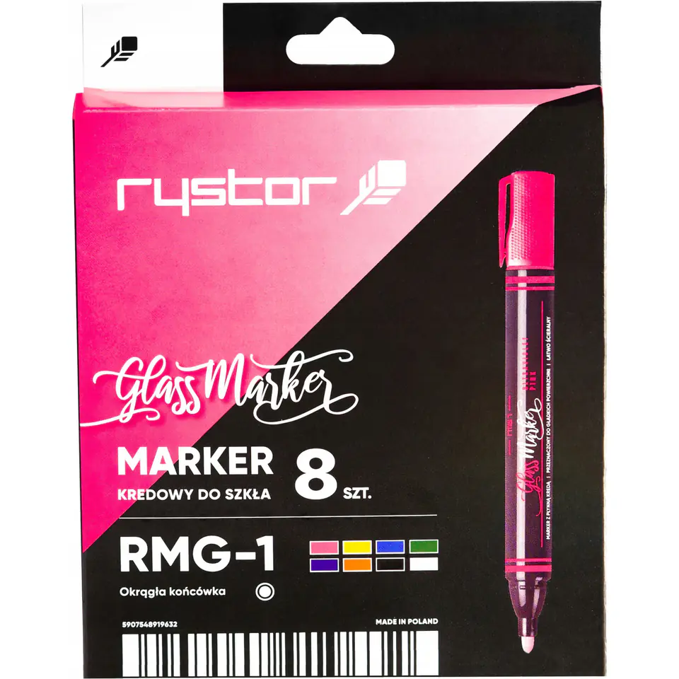 ⁨Marker kredowy do szkła RMG-1/ 8sztuk etui EKO 463-800 RYSTOR⁩ w sklepie Wasserman.eu