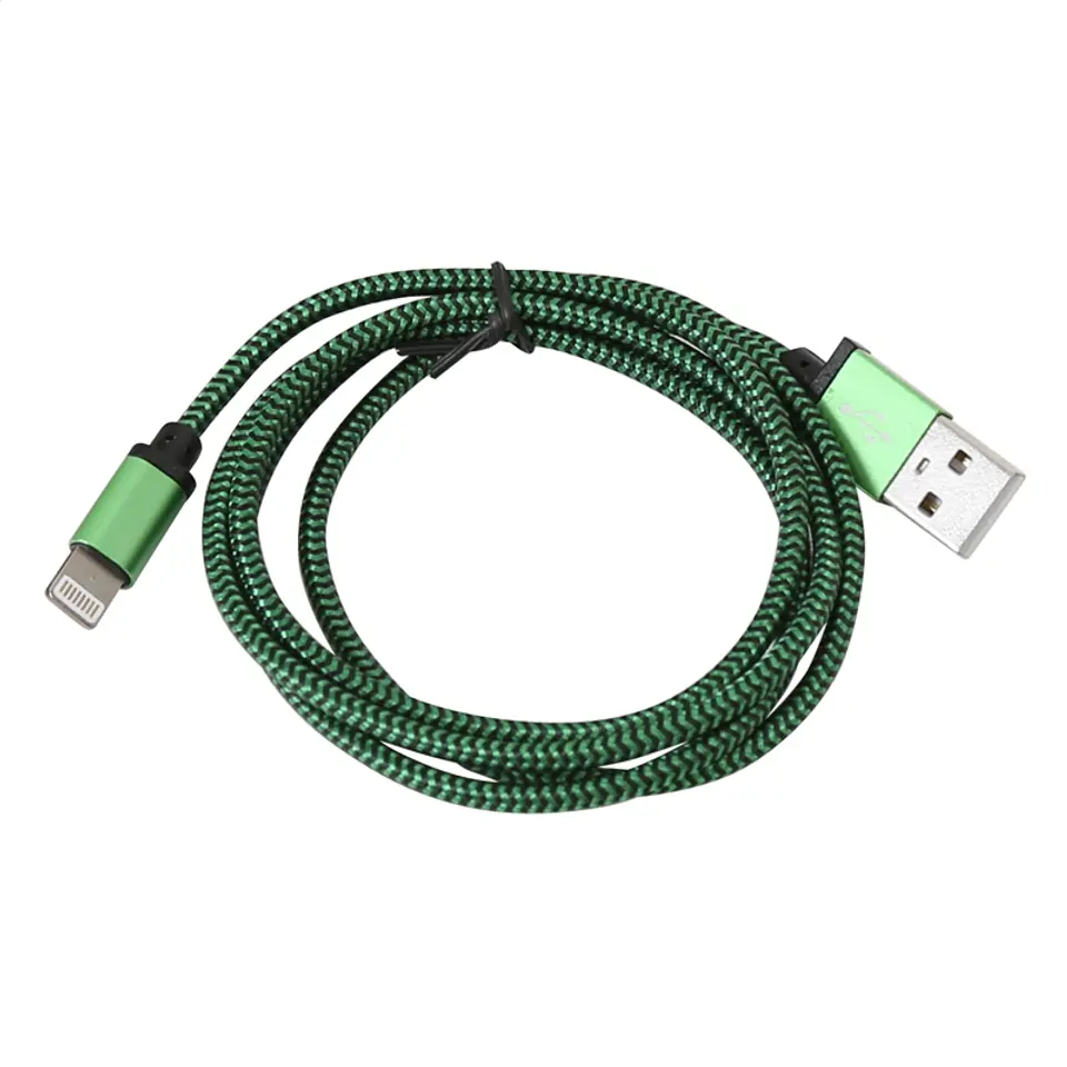 ⁨PLATINET ERIS LIGHTNING TO USB FABRIC BRAIDED CABLE KABEL 1M GREEN-BLACK⁩ w sklepie Wasserman.eu