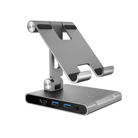 ⁨Podstawka ergonomiczna do iPad Pro ze stacją dokującą j5create Multi-Angle Stand with Docking Station for iPad Pro USB-C 1x4K HDMI/2xUSB 3.1/1xUSB-C/ Card Reader/ 3.5mm combo audio jack; kolor srebrny JTS224-N⁩ w sklepie Wasserman.eu