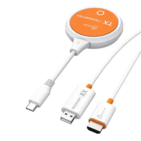 ⁨j5create JVAW62 ScreenCast USB-C® Wireless Display HDMI™ Extender, White and Orange⁩ at Wasserman.eu