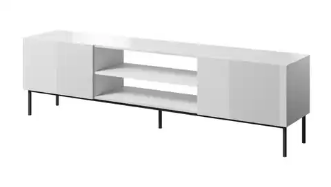 ⁨RTV SLIDE 200K cabinet on a black steel frame 200x40x57 cm all in gloss white⁩ at Wasserman.eu