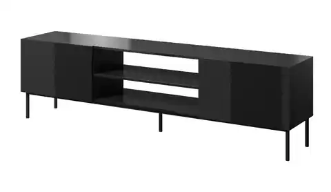⁨RTV SLIDE 200K cabinet on black steel frame 200x40x57 cm all in gloss black⁩ at Wasserman.eu