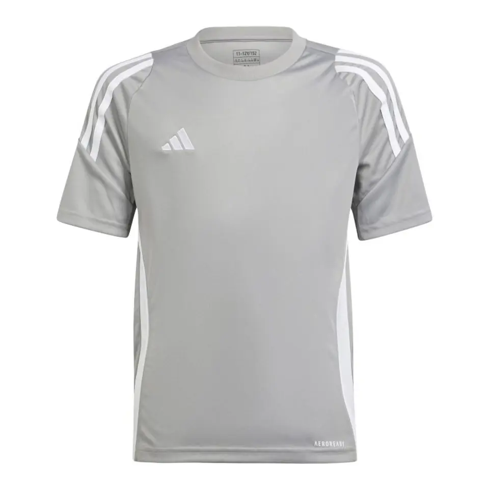 ⁨Koszulka adidas Tiro 24 Jr (kolor Szary/Srebrny, rozmiar 128)⁩ w sklepie Wasserman.eu