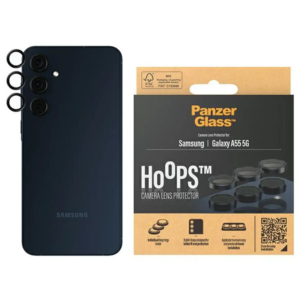 ⁨PanzerGlass Hoops Camera Sam A55 5G A556 czarny/black 1227 camera lens protector hoop optic rings⁩ w sklepie Wasserman.eu