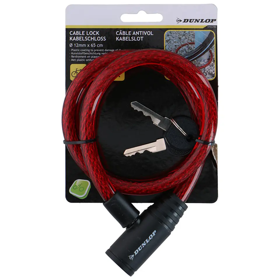 Dunlop - Zapięcie do roweru spiralne na klucz 65 cm (czerwony) w sklepie Wasserman.eu