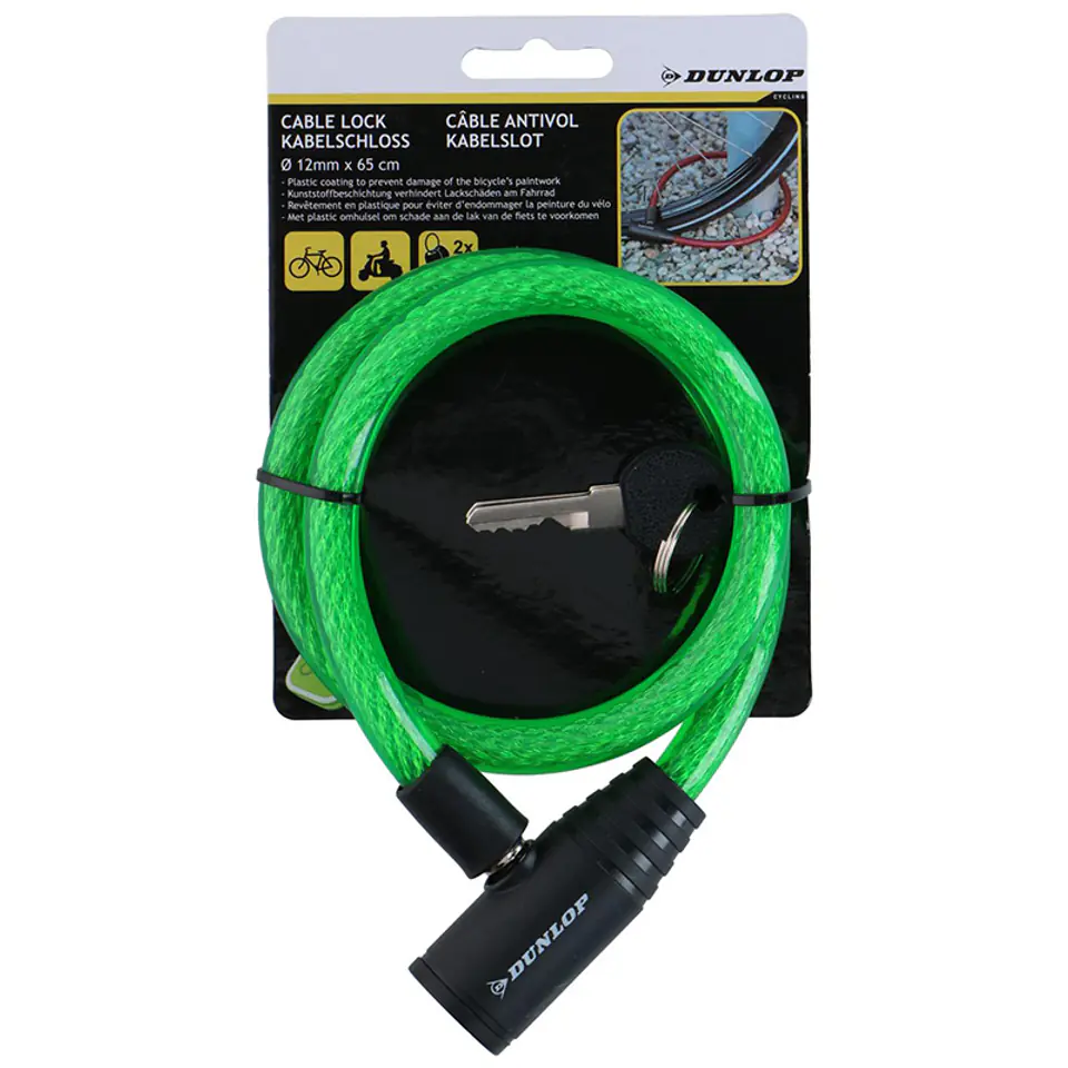 Dunlop - Zapięcie do roweru spiralne na klucz 65 cm (zielony) w sklepie Wasserman.eu