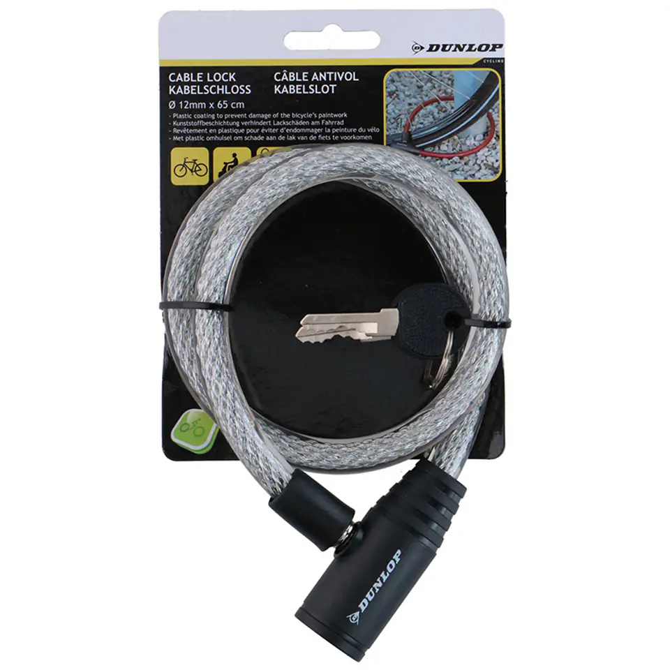 Dunlop - Zapięcie do roweru spiralne na klucz 65 cm (biały) w sklepie Wasserman.eu