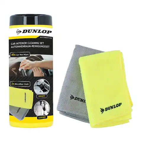 ⁨Dunlop - Zestaw ściereczek z mikrofibry + chusteczki nawilżane do wnętrza samochodu⁩ w sklepie Wasserman.eu
