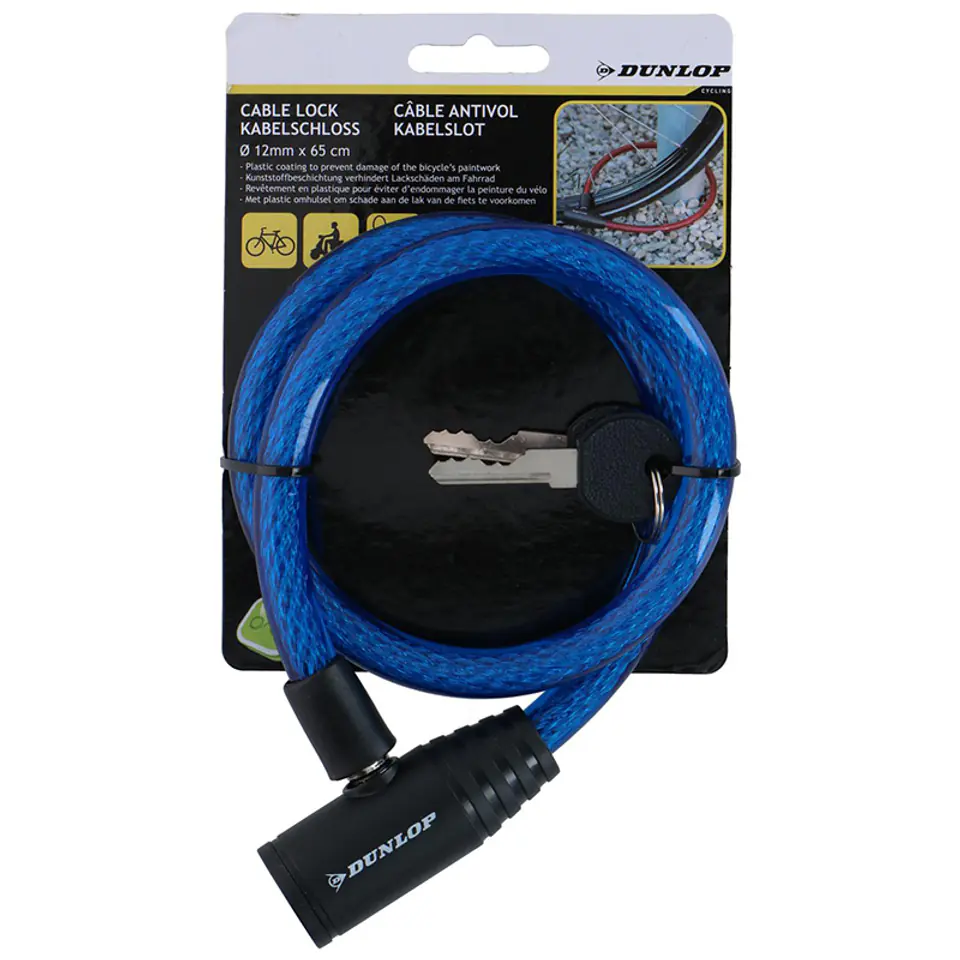 Dunlop - Zapięcie do roweru spiralne na klucz 65 cm (niebieski) w sklepie Wasserman.eu