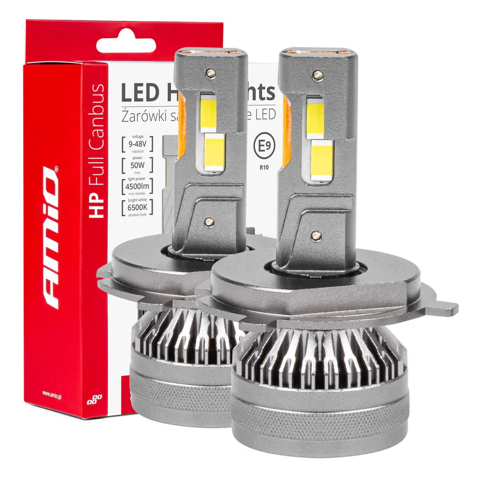 ⁨Żarówki samochodowe led seria hp full canbus h4/h19 12v 24v 6500k amio-03673⁩ w sklepie Wasserman.eu