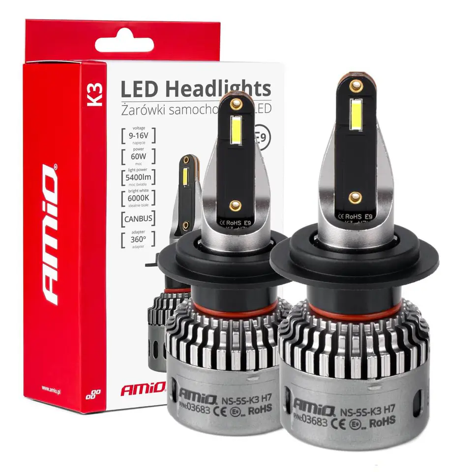 ⁨Żarówki samochodowe led seria k3 h7/h18 12v 6000k canbus amio-03683⁩ w sklepie Wasserman.eu