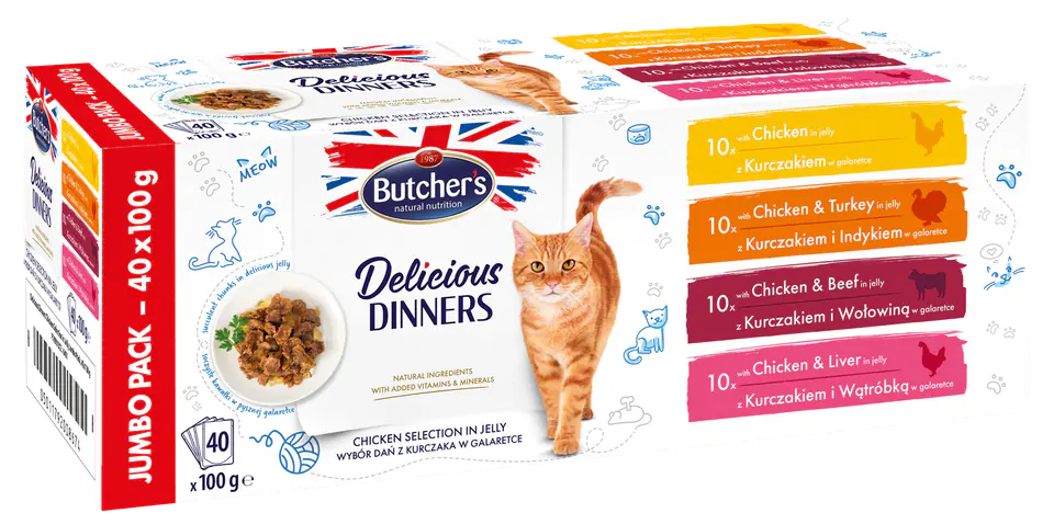 ⁨BUTCHER'S Delicious Dinners Jumbo Pack - wet cat food - 40 x 100g⁩ at Wasserman.eu