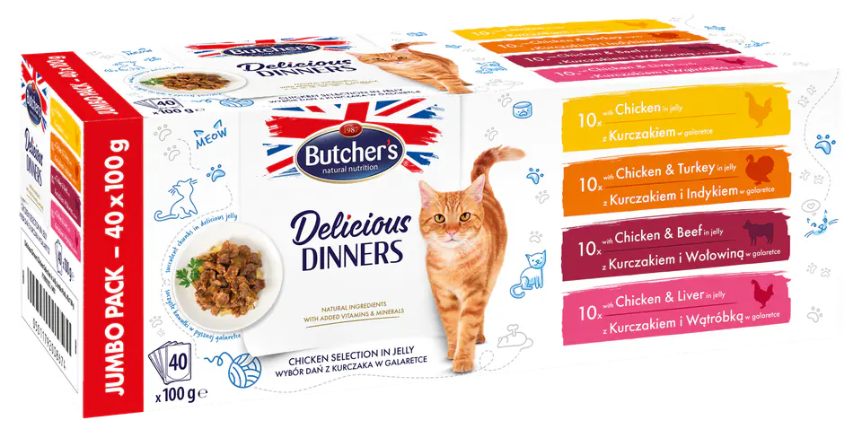 ⁨BUTCHER'S Delicious Dinners Jumbo Pack - mokra karma dla kota - 40x100 g⁩ w sklepie Wasserman.eu