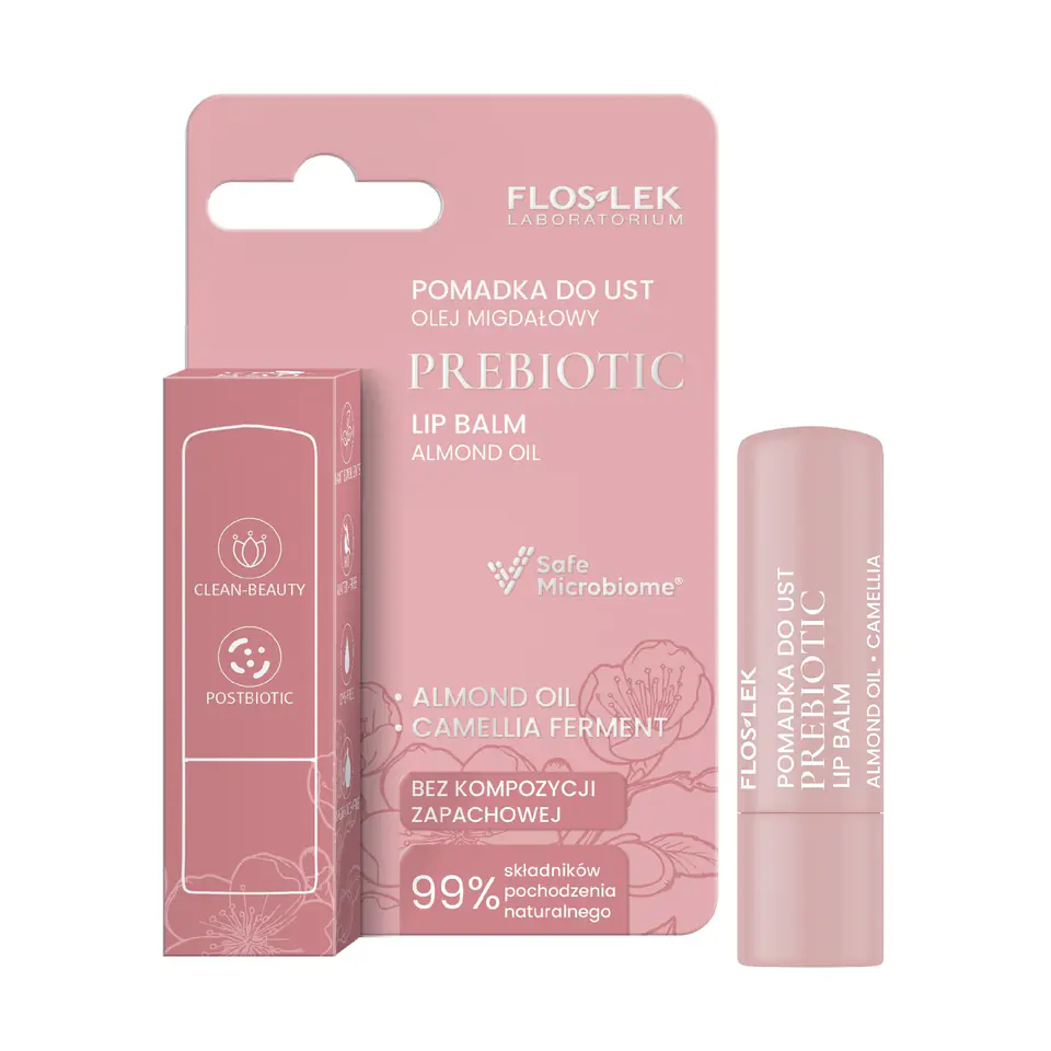 ⁨FLOSLEK Prebiotic Lip Care Prebiotyczna pomadka do ust olej migdałowy 4 g⁩ w sklepie Wasserman.eu