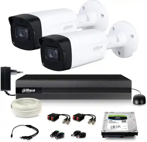 ⁨Zestaw monitoringu Dahua XVR 1TB 2x Kamera tubowa FullHD IR80m⁩ w sklepie Wasserman.eu