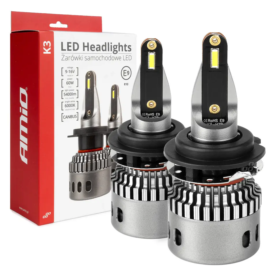 ⁨Żarówki samochodowe led seria k3 h7-6 12v 6000k canbus amio-03685⁩ w sklepie Wasserman.eu