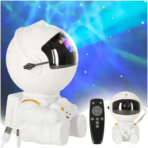 ⁨Lampka nocna dla dzieci projektor gwiazd astronauta z gwiazdką na pilot biała⁩ w sklepie Wasserman.eu