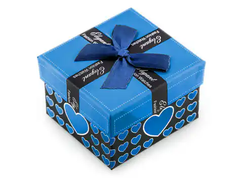 ⁨Prezentowe pudełko na zegarek - serduszka granatowe (kolor Niebieski)⁩ w sklepie Wasserman.eu