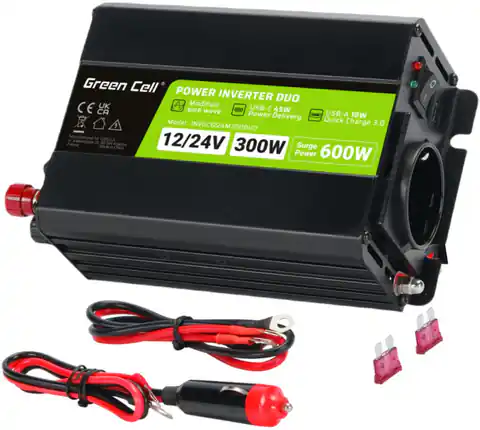 ⁨Green Cell INVGC1224M300DUO power adapter/inverter Universal 300 W⁩ at Wasserman.eu