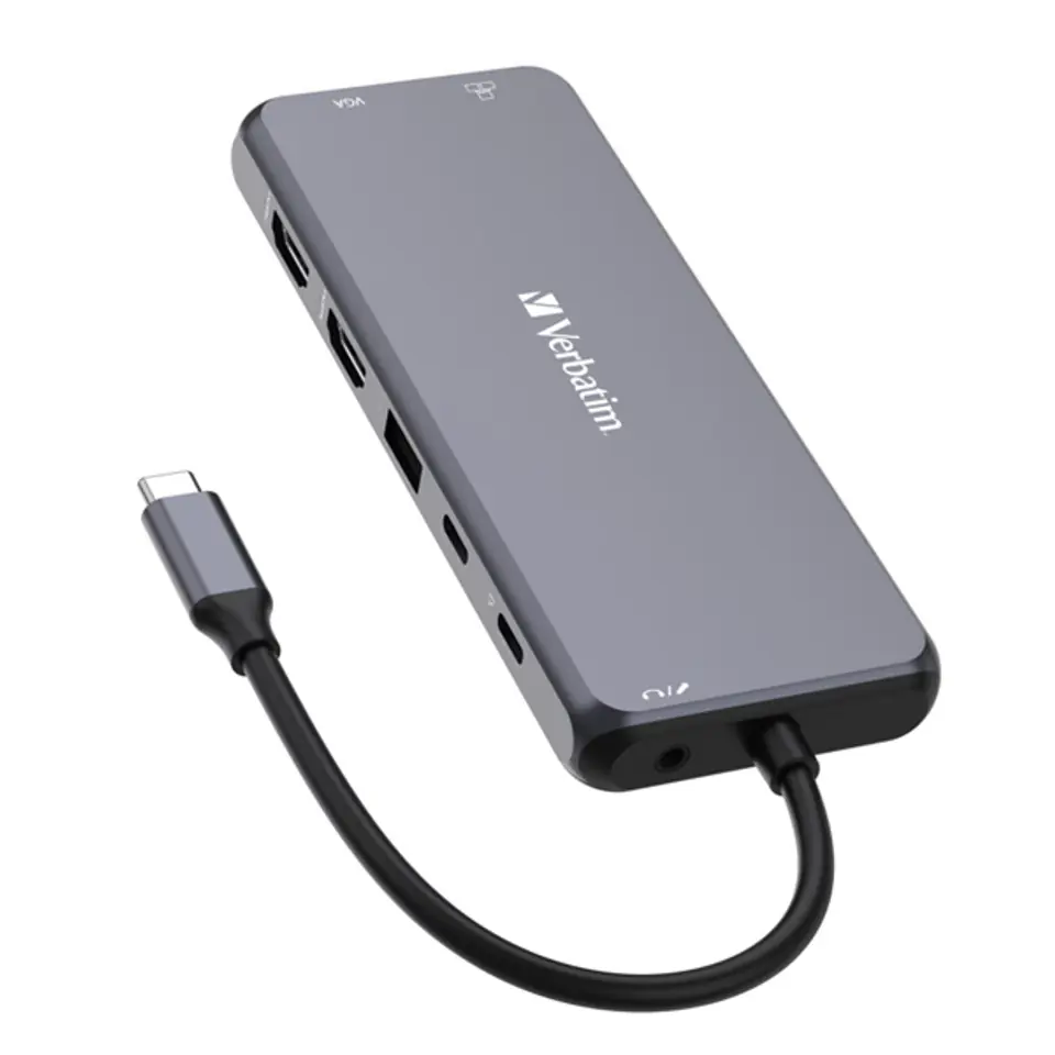 ⁨USB (3.2) hub 14-port, 32154, szary, długość przewodu 15cm, Verbatim, 2x USB C, 5x USB A, 2x HDMI, czytnik SD/micro SD⁩ w sklepie Wasserman.eu