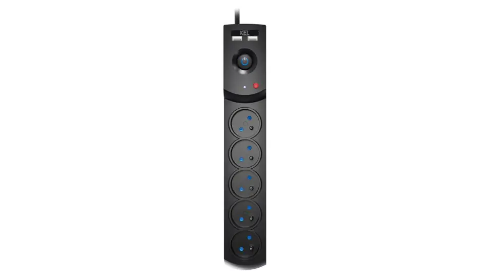 ⁨Przedłużacz przeciwprzepięciowy professional 5 gniazd 2xUSB 1,5m 10A 230V 2300W czarny W-100043⁩ w sklepie Wasserman.eu