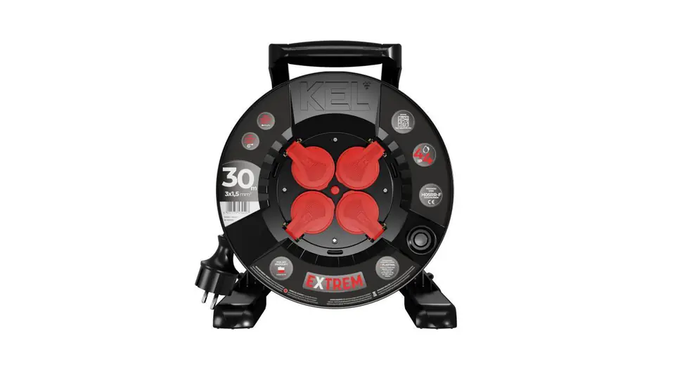 ⁨Przedłużacz bębnowy EXTREME LINE 4 gniazda z/u IP44 16A H05RR-F 3x1,5 30m czarny W-100028⁩ w sklepie Wasserman.eu