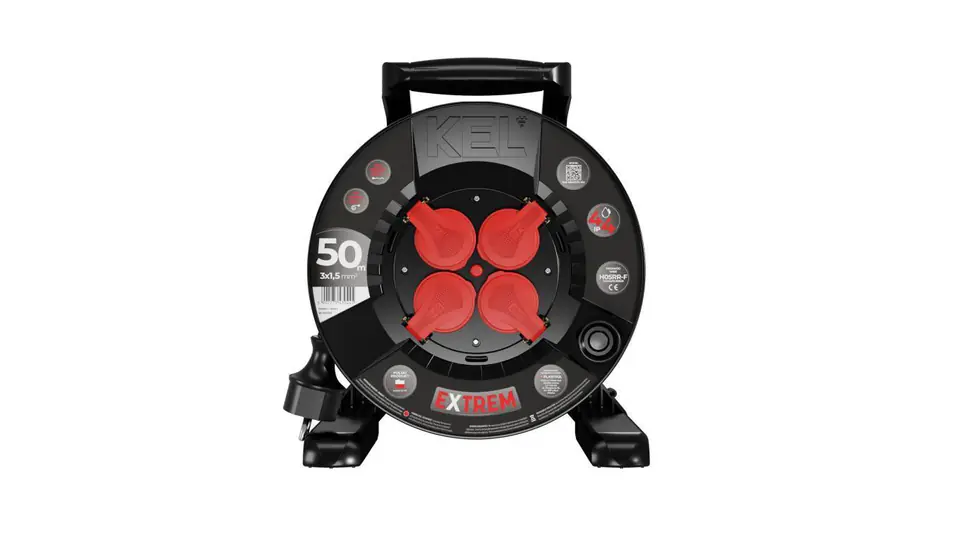 ⁨Przedłużacz bębnowy EXTREME LINE 4 gniazda z/u IP44 16A H05RR-F 3x1,5 50m czarny W-100032⁩ w sklepie Wasserman.eu