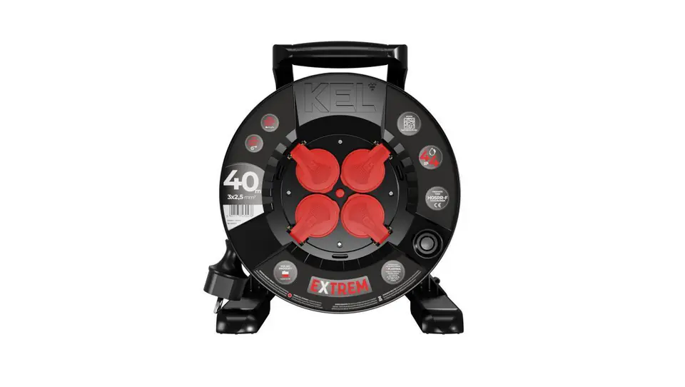 ⁨Przedłużacz bębnowy EXTREME LINE 4 gniazda z/u IP44 16A H05RR-F 3x2,5 40m czarny W-100031⁩ w sklepie Wasserman.eu