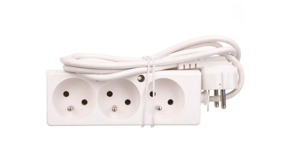 ⁨Przedłużacz 3-gniazda z/u 10A 1,5m /OMY 3x1/ biały PS-370 T-105390⁩ w sklepie Wasserman.eu