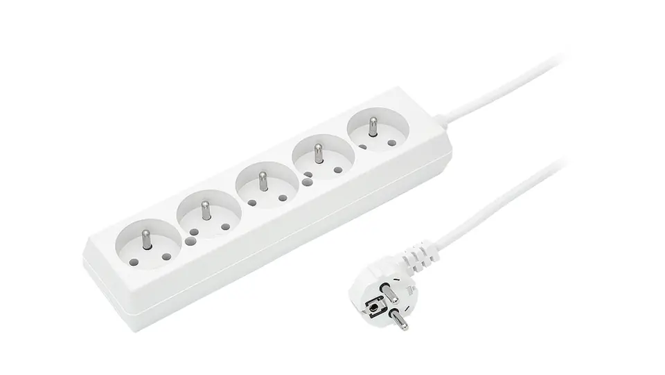 ⁨Przedłużacz 5-gniazd z/u 10A 3m /OMY 3x1/ biały PS-570 T-105810⁩ w sklepie Wasserman.eu